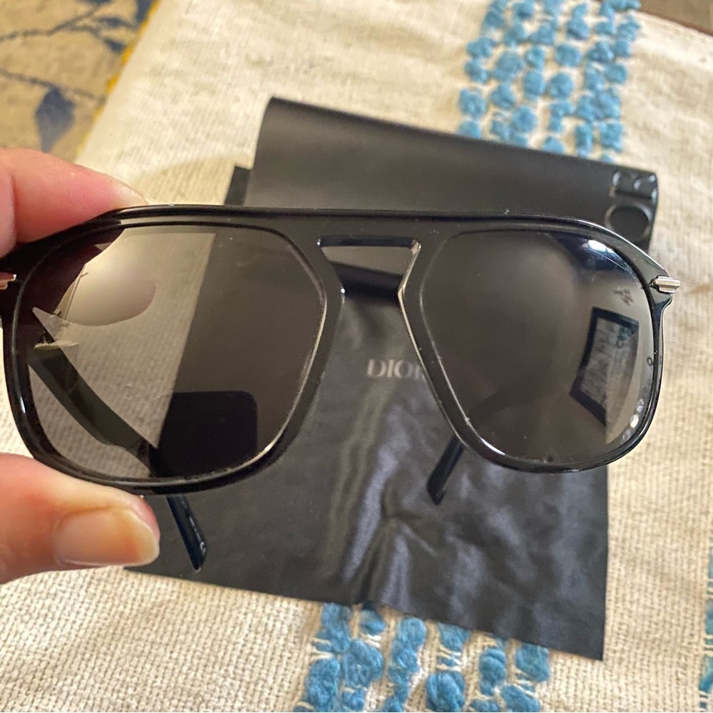 DIOR DIORBLACKSUIT S41  10A0 Shiny Black Smoke Square Sunglasses 55MM With Case - Picture 11 of 12